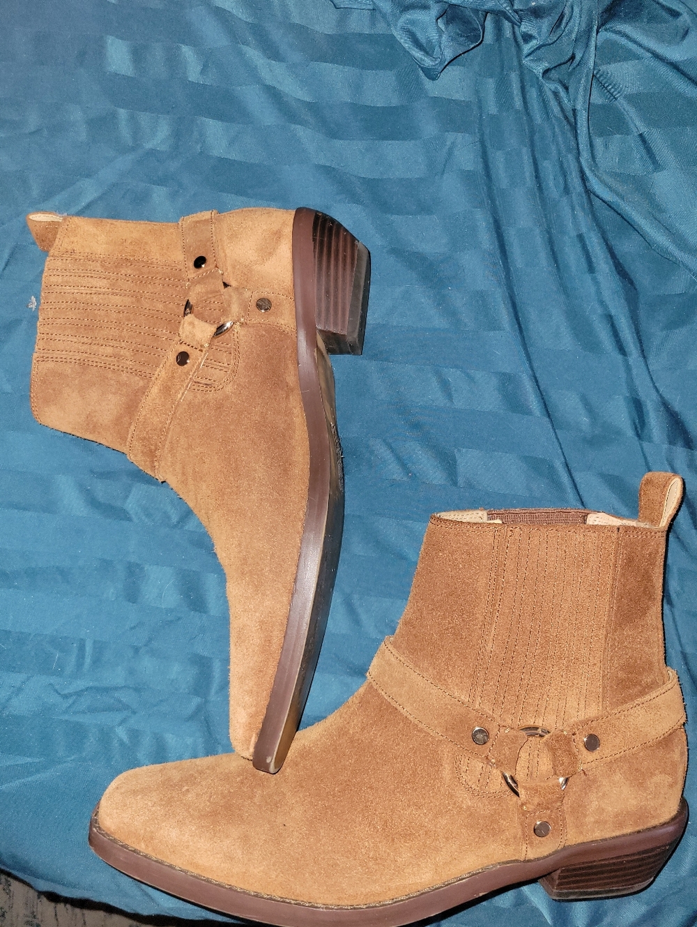 Madewell Tan Suede Ankle Booties with Ring Strap Detail